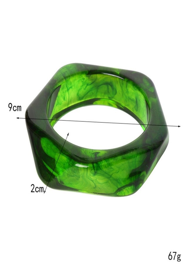 IS4U Chunky Acrylic Bracelets for Women,Vintage Geometric Round Square Bracelet Irregular Colorful Wide Bracelets Wristbands Cuff Bracelet Fashion Classic Jewelry (Green) - Image 3